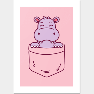 Baby Hippo in a Pocket Kawaii Hippopotamus Posters and Art